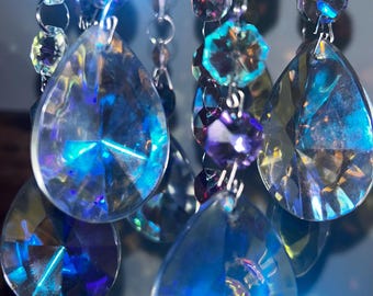 Handmade Rainbow-Maker SUPER Iridescent Aurora Borealis and Blue Prisms Sparkling Windchime Suncatcher
