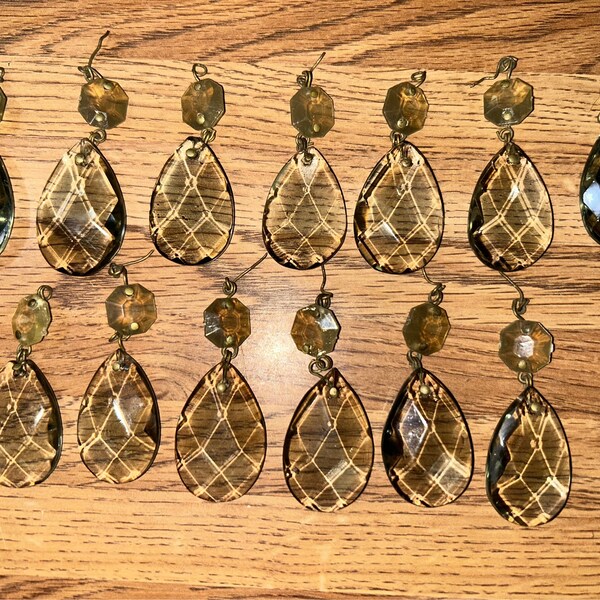 YoU PiCK VINTAGE McM Black Smoke Grey Gray 1.5" Swedish-Cut Tear Drop teardrop GLASS Prisms w 1/2" Octagon LUCITE Jewel Bead Chandelier Lamp