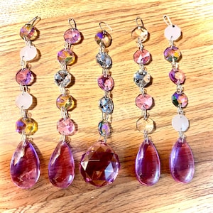 5 pc SPARKLY DAZZLERS: LiLAC PURPLe crystal 1.5&quot; smooth teardrops, purple jewels beads silver white blue-purple AB Chandelier Lamp Wall art