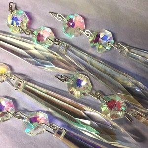 2 to 6 IRIDESCENT Aurora Borealis Crystal Prism 76mm 3" SPEAR Udrop iIcicle with 14mm Octagon Bead Chandelier Rainbow windchime suncatcher