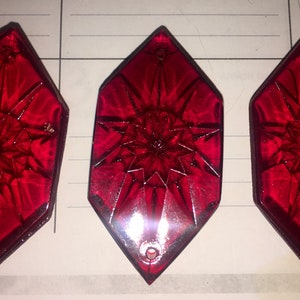 One (1) Ruby Red Glass Prism: Vintage Art Deco 2" x 1" Hexagon Suncatcher