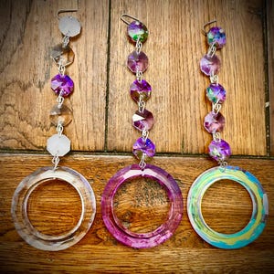 YoU PiCK:  LARGE Iridescent Aurora Borealis, Lilac Purple, Clear 2” crystal eternity round ring w 14mm jewel beads chandelier lamp window