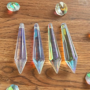 4 Bling IRIDESCENT Aurora Borealis Crystal rainbow suncatcher 2.25&quot; Spear Udrop iIcicle Chandelier Crystals windchime craft jewelry crystals