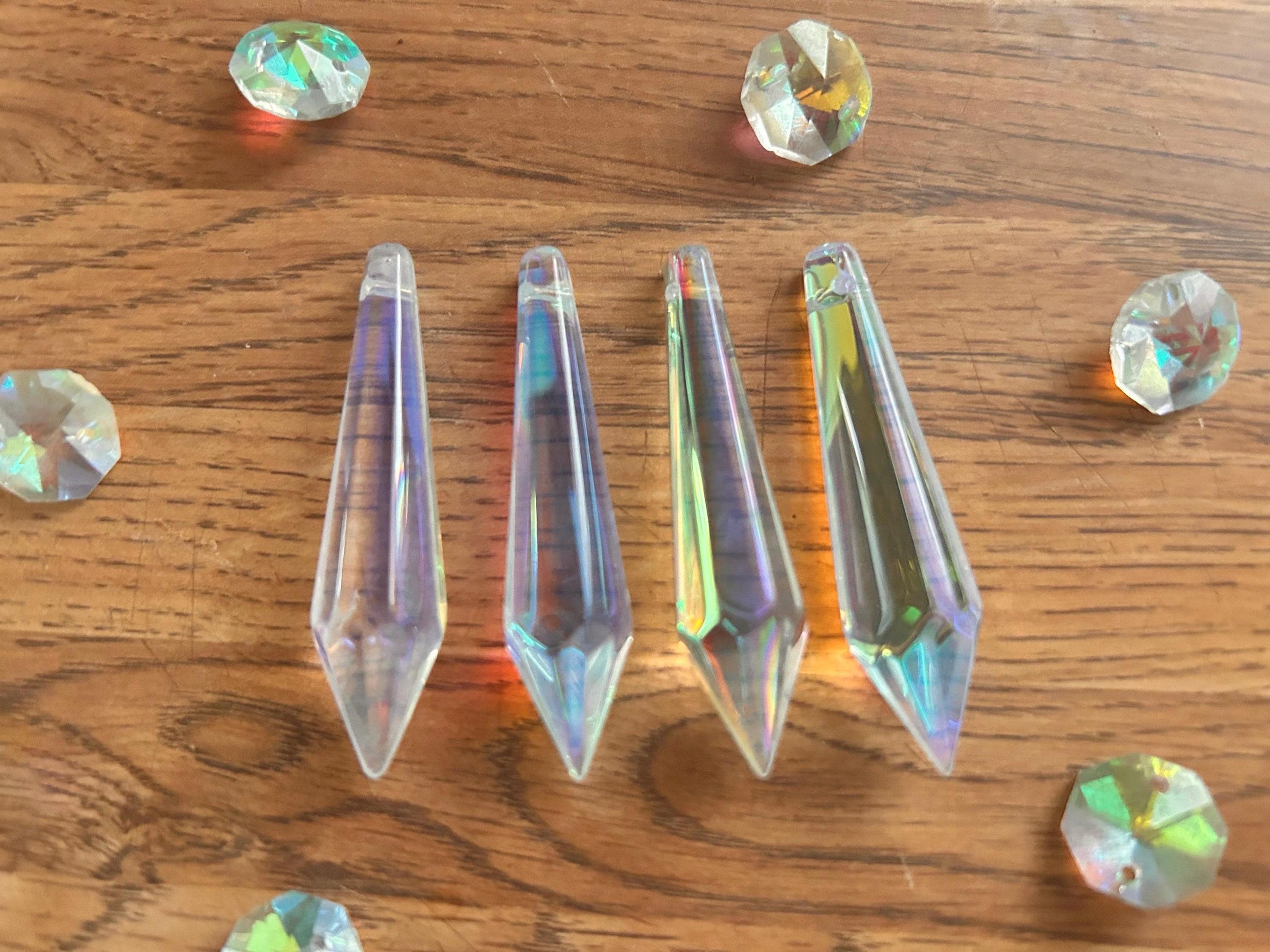 4 Bling IRIDESCENT Aurora Borealis Crystal rainbow suncatcher 2.25" Spear Udrop iIcicle Chandelier Crystals windchime craft jewelry crystals