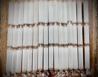 1 Pc 6.5&quot; drop Vintage ART DECO 6&quot; Frosted & Clear glass chandelier tube tubular cylinder drops w 9/16&quot; jewel beads Prism lamp opaque