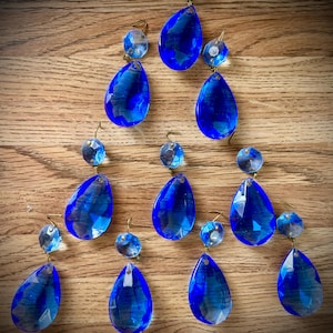 5 prismas de cristal AZUL de 38 mm, 1,5", forma de lágrima con cuentas octogonales de 14 mm, cristales para candelabros, lámparas, campanillas de viento, atrapasoles para bodas, bricolaje