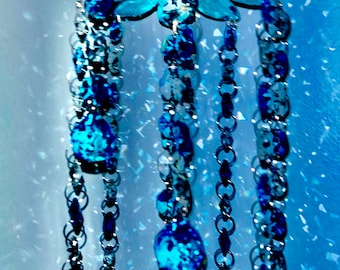 Classic Cascading "AQUA LOVE" Suncatcher Windchime AQUA BLUe & CLeAR, Graduating faceted chandelier balls Prisms Crystals, Handmade Gift Mom