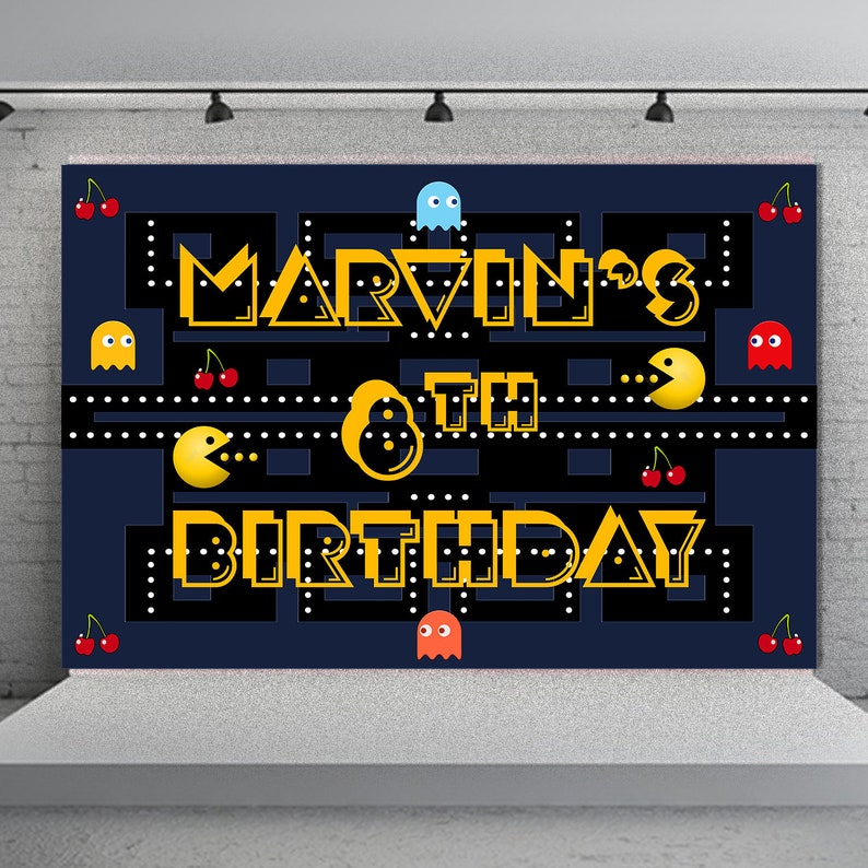 Arcade Table Pacman Birthday Backdrop Pacman Digital Banner Etsy