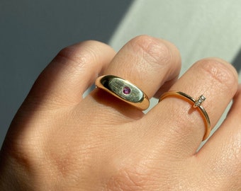 Elliptical Signet Ring. Flush Set Ruby Ring. Handmade Signet Ring. Oval Signet Ring.