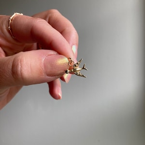 Gold Bird Charm. Victorian Swallow Pendant. Antique Stick Pin Conversion. Vintage Birdie Charm.
