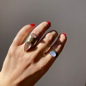 Gold Cigar Band Ring. Blue Chalcedony Ring. Oval Chalcedony Ring. Architectural Mid-Century Gold Ring. Modernist Ring. Cigar Band Ring. image 5