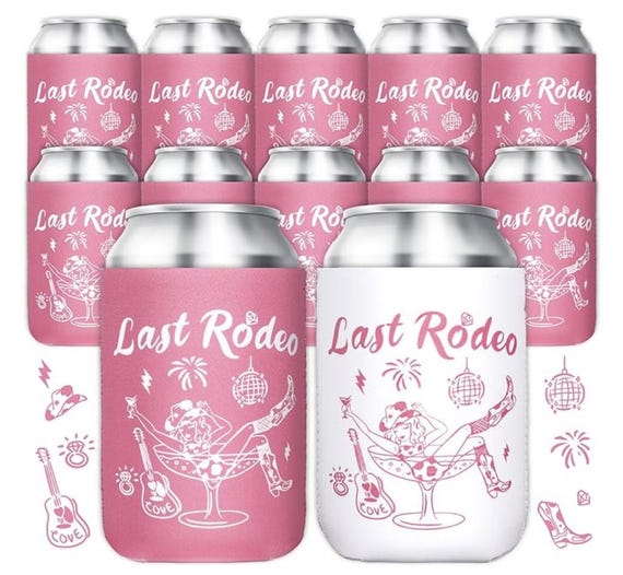 Last Rodeo Bride Bachelorette Party Can Koozie White Pink Bridal Can Sleeve Bachelorette Party Favor Decorations cowgirl bachelorette koozie