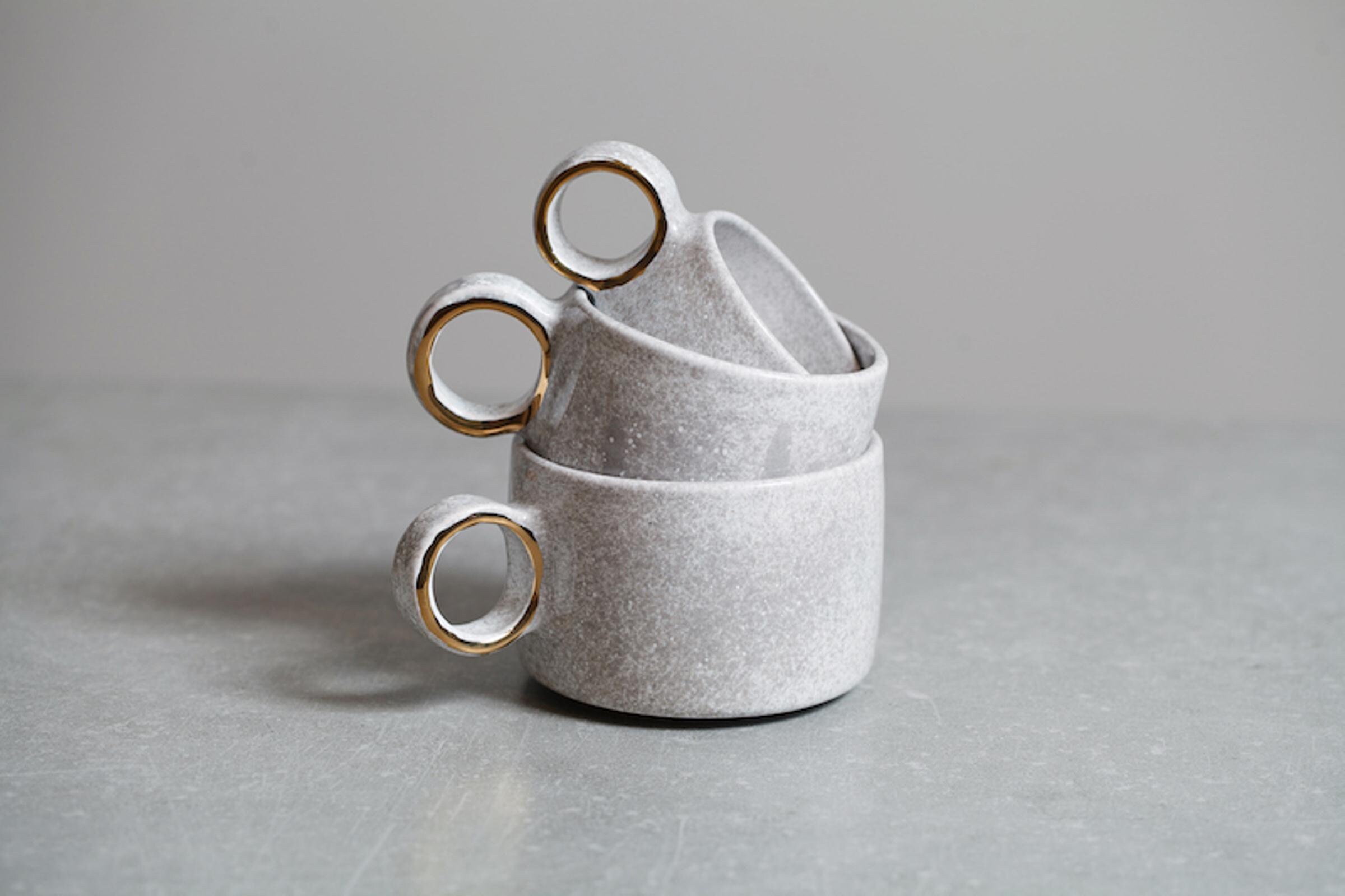 Circle gold handle mug with loop handle Light stone cups Etsy