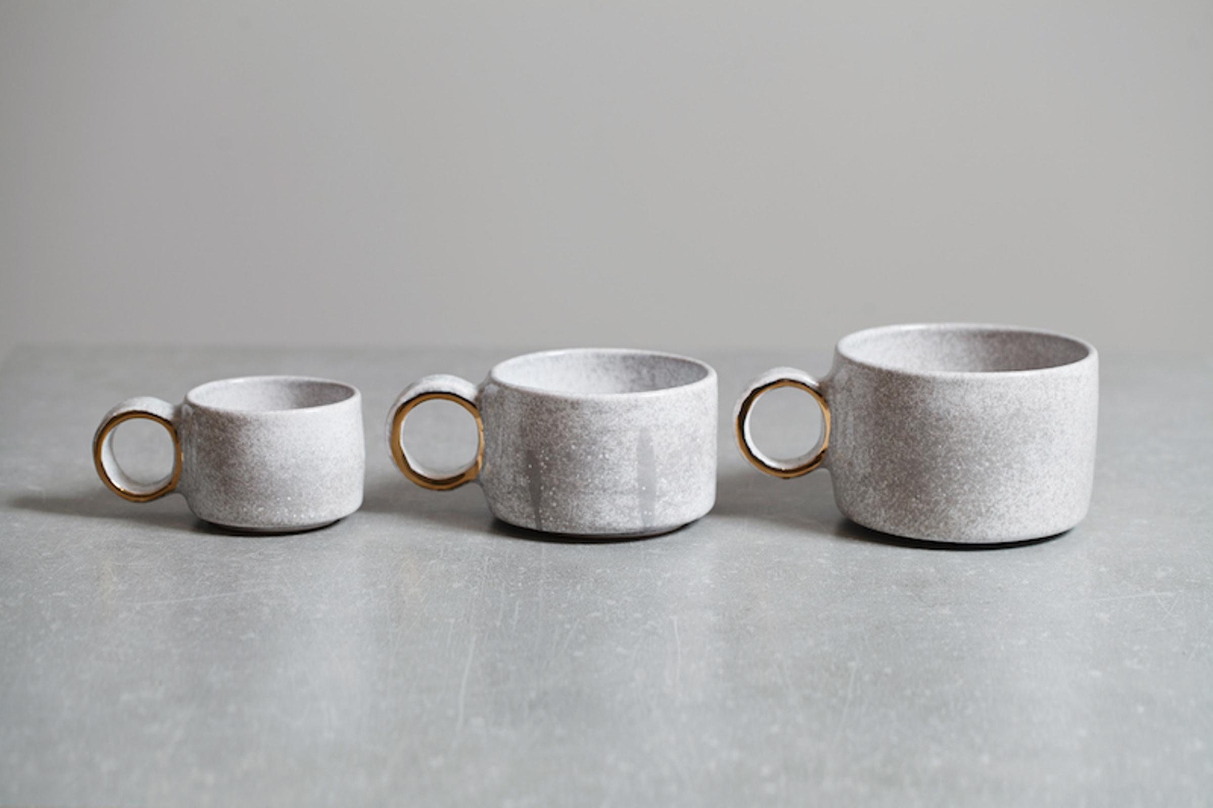 Circle gold handle mug with loop handle Light stone cups Etsy