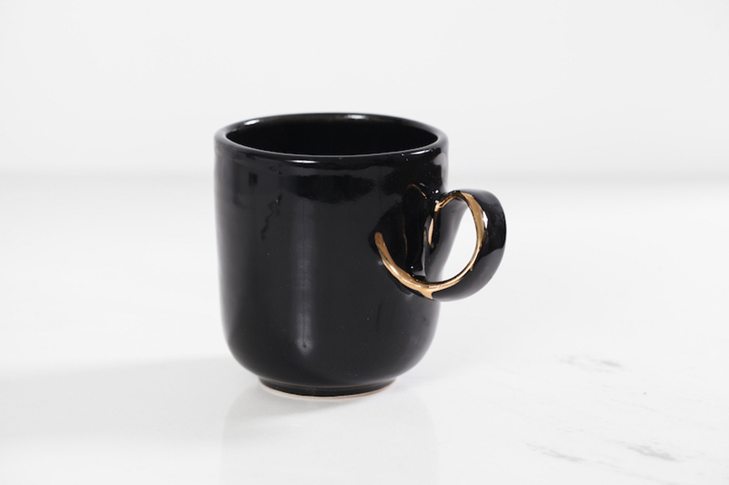 12 oz Handmade Mug Total Black with gold Gold Coffee mug Etsy