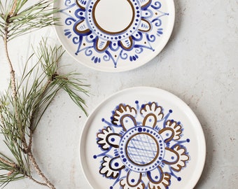 Dessertteller - Handbemalter Porzellan Teller - Handgemachter Teller - Keramik Teller
