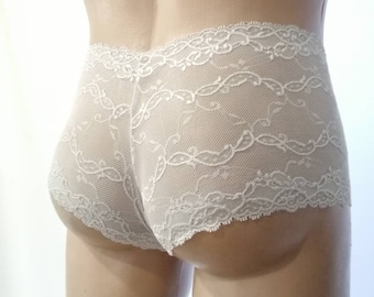 Braguitas de bikini de encaje para hombre, ropa interior gris claro