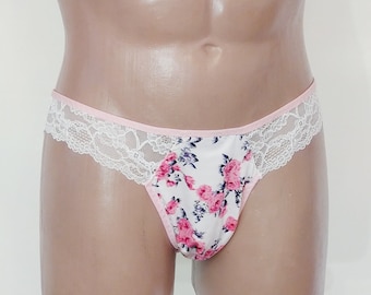 Lace Panties for Men, Floral Print Lycra Bikini Briefs