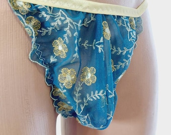 Tanga de encaje para hombre, mini bragas hechas a mano