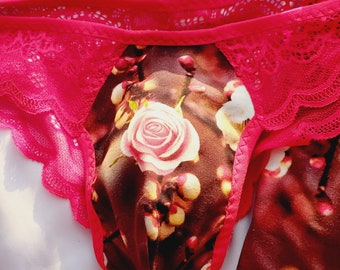 Handmade Floral Cotton Men's Lace Briefs, Brazilian Panties