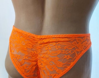 orange panties.  orange panties for men.  orange lace for men, custom made panties for men plus size