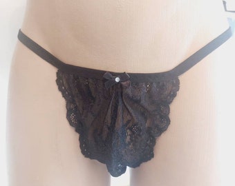 black lace mini panties for men