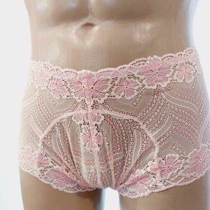 lace shorts for men, sexy mens underwear, lace men panties , pink panties brazilian bottom, mens sexy lingerie