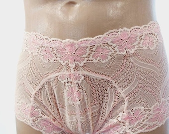 Mens Pink Lace Panties, Brazilian Bottom