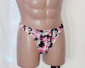 Tanga floral para hombre hecha a mano, ropa interior de microfibra