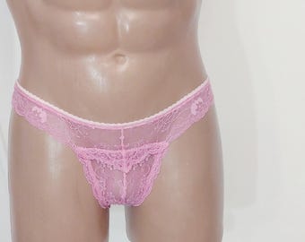 Handmade Pink Lace Panties for Men, Plus Size Available