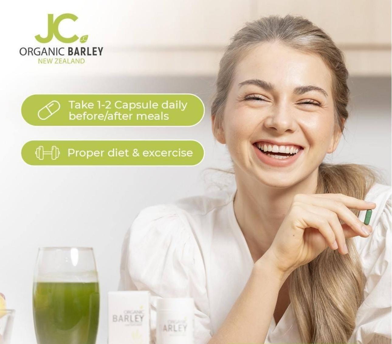Bundled JC Organic Barley Powder Juice and Organic Barley Capsules