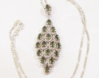 SALE!  Vintage 3.20 carats Natural Bohemian Moldavite Pendant, 925 Sterling Silver, Figaro Chain, 18 Inch