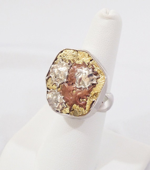 Vintage Charles Albert Multi Metal Abstract Ring,… - image 1