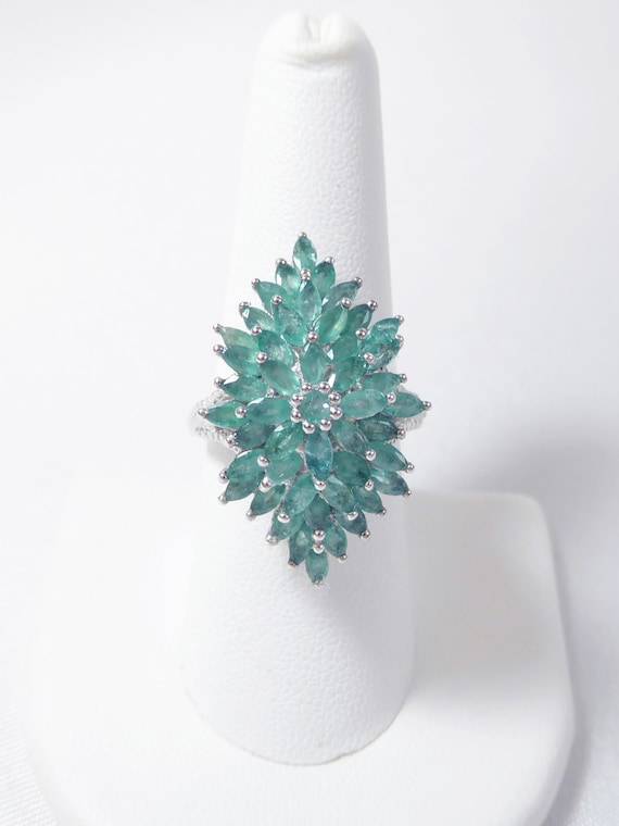 Estate Natural Zambian Emerald Ring, 925 Sterling… - image 1