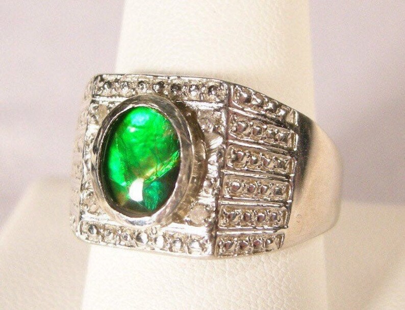 Natural Canadian Ammolite Mens Ring Sterling Silver Size 10 Etsy