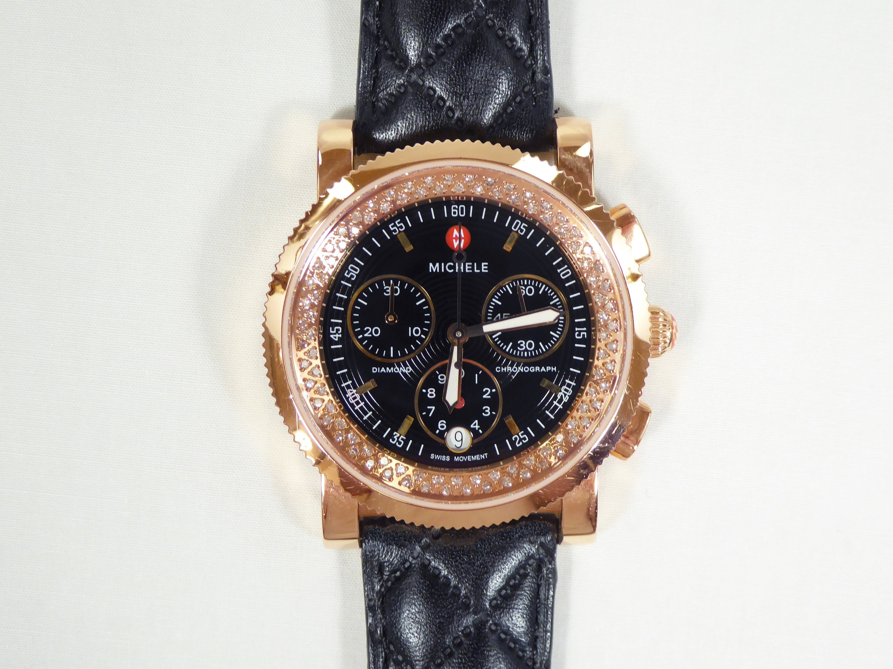 Vintage Michele Natural Diamond Large Sport Sail Watch, Rose 