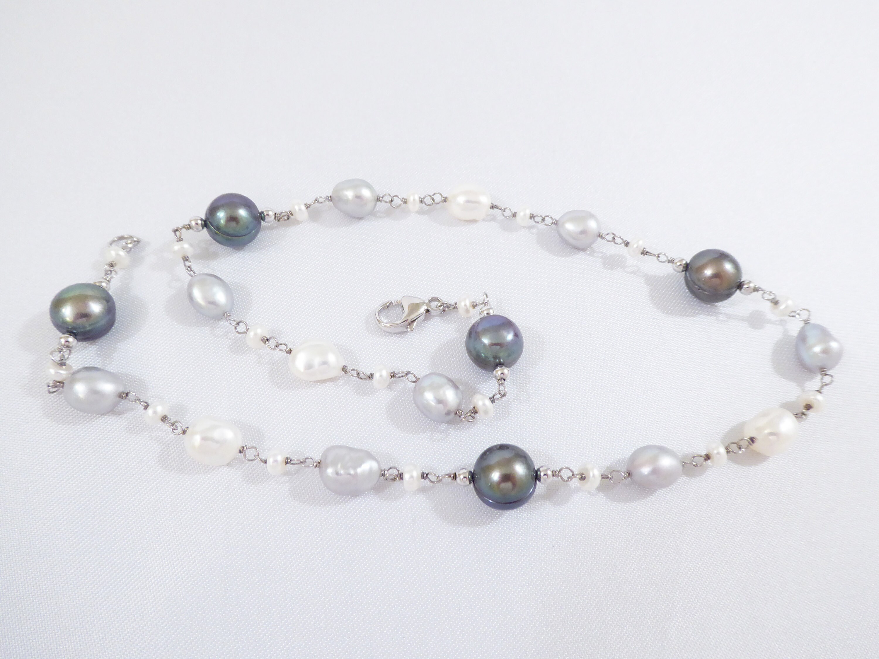 Honora Peacock, Silver and White Freshwater Pearl 17-1/2\