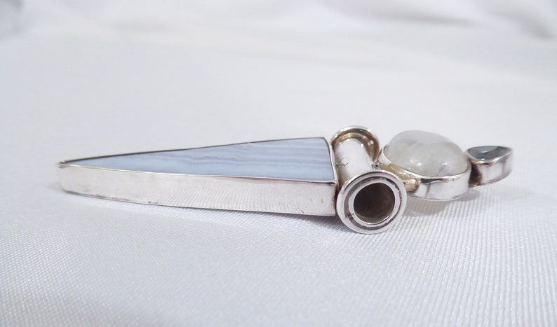 Moonstone Vintage Rare Charles Albert Blue Lace Agate Sky Blue Topaz Pendant 950 Sterling Silver