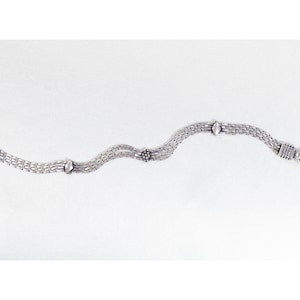 SALE!  Balinese Flower and Diamond Shape Charm Four-Strand Panther Link Bracelet, 925 Sterling Silver, 7-1/4 Inches