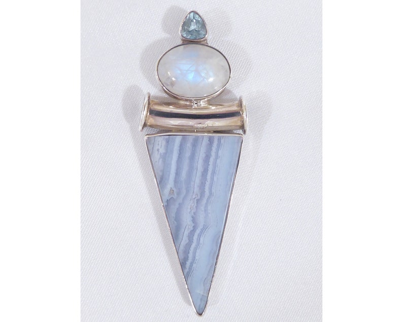 Moonstone Vintage Rare Charles Albert Blue Lace Agate Sky Blue Topaz Pendant 950 Sterling Silver