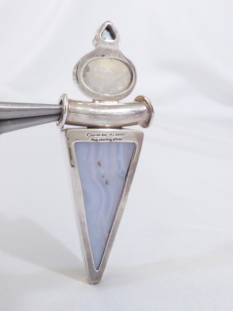 Moonstone Vintage Rare Charles Albert Blue Lace Agate Sky Blue Topaz Pendant 950 Sterling Silver