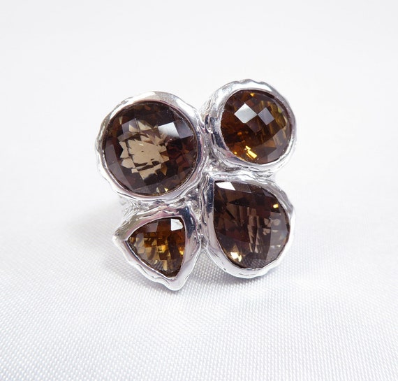 Vintage Sima Khorsandi Natural Smoky Quartz Ring, Sterling Silver, Size 8