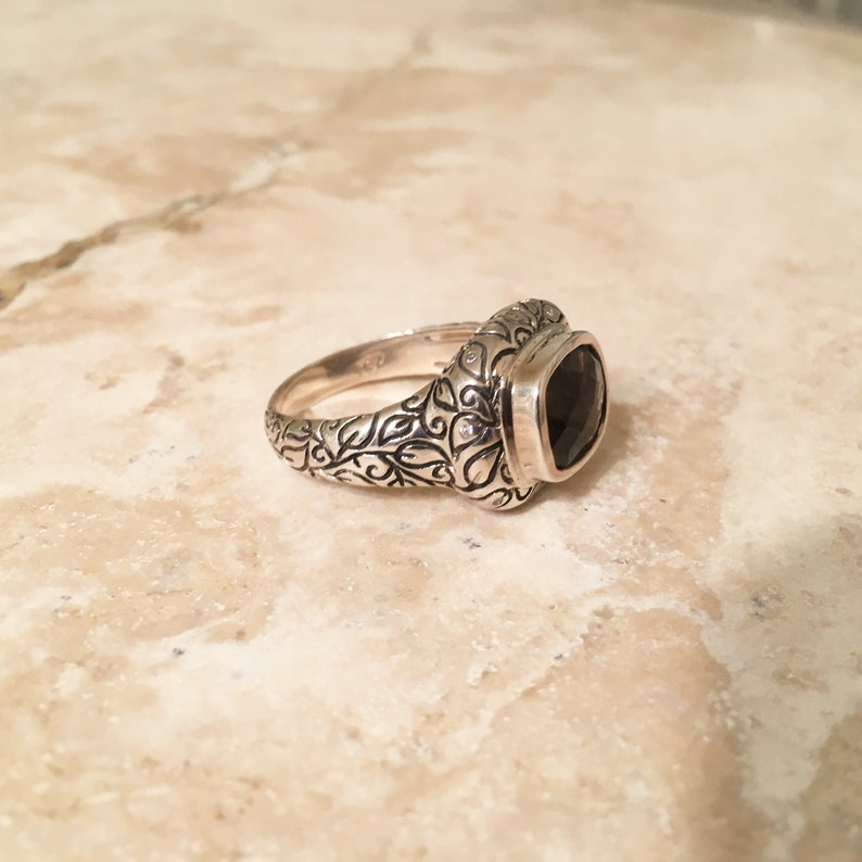 Sterling Silver Size 10 SeidenGang Cushion Cut Bezel Set Smoky Quartz Ring