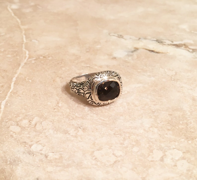 Sterling Silver Size 10 SeidenGang Cushion Cut Bezel Set Smoky Quartz Ring