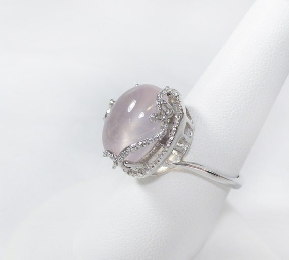 Natural Rose Quartz Caged Ring, 925 Sterling Silv… - image 1