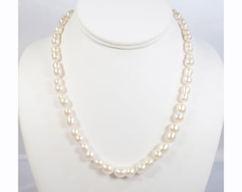 Vintage Honora White Cultured Freshwater Double Pearl Peanut Pearl Graduated Strand Necklace, 925 Sterling Silver, 18 inch