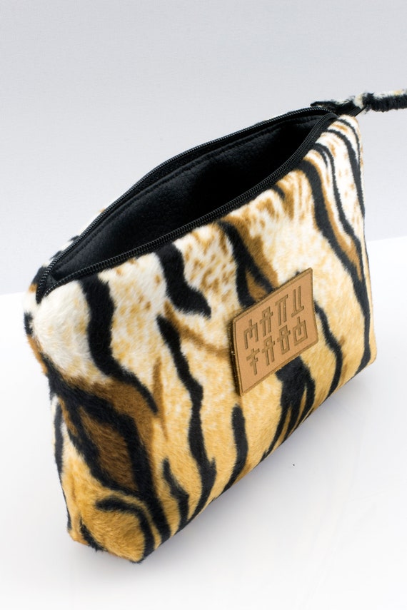 Tiger Skin Cosmetic Bag Faux Fur Makeup 
