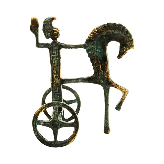 Ancien Char Grec De La Déesse Athéna Tenant Une Chouette Statue De Bronze Grecque Antique Art Sculpture 11cm - 