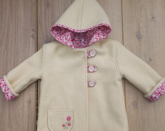 Upcycled Girls Woollen Coat with Pocket Embroidery