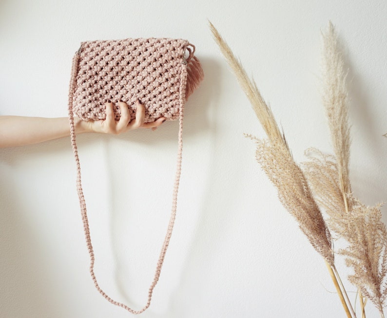 Makramee Tasche, Crossbody, Umhängetasche, boho Accessoires, Clutch, Hochzeit, Tragetasche, personalisierbar afbeelding 2